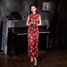 Beth and Brian Qipao-XLY Old Shanghai style, plaid and floral pattern, red long Cheongsam