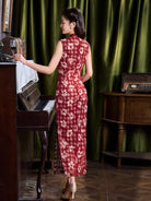 Beth and Brian Qipao-XLY Old Shanghai style, plaid and floral pattern, red long Cheongsam