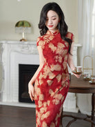 Beth and Brian Qipao-XLY Cap Sleeves, floral pattern, wedding long Cheongsam