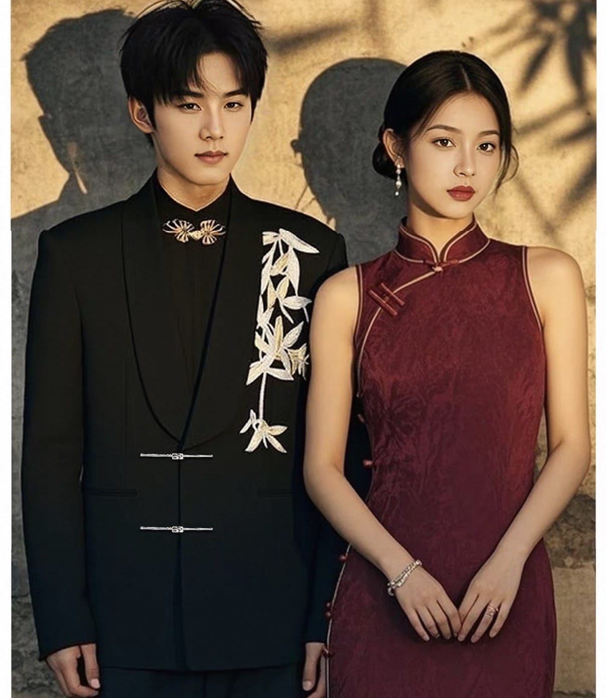 Beth and Brian Qipao-LM Gold bamboo leaf pattern, High-end Men's Chinese Tang Suit Jacket
