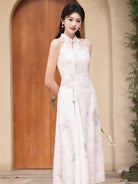 Beth and Brian Qipao-LSB Halter, lace beige midi Cheongsam