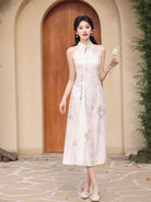 Beth and Brian Qipao-LSB Halter, lace beige midi Cheongsam