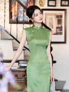 Beth and Brian Qipao-LSB Vintage floral pattern, Sleeveless, floral green long Cheongsam