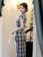 Beth and Brian Qipao-LSB Plaid pattern cotton midi Cheongsam