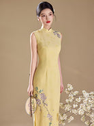 Beth and Brian Qipao-LSB Floral pattern, jacquard satin midi Cheongsam