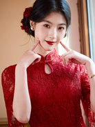 Beth and Brian Qipao-JNX Floral pattern, wedding lace midi Cheongsam