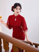 Beth and Brian Qipao-JNX Floral pattern, wedding lace midi Cheongsam