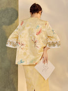 Beth and Brian Qipao-JZSZ Round Neck, Koi Fish pattern, Frog Button, Gold Satin Qipao Set