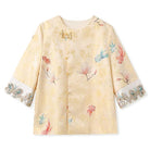 Beth and Brian Qipao-JZSZ Round Neck, Koi Fish pattern, Frog Button, Gold Satin Qipao Set