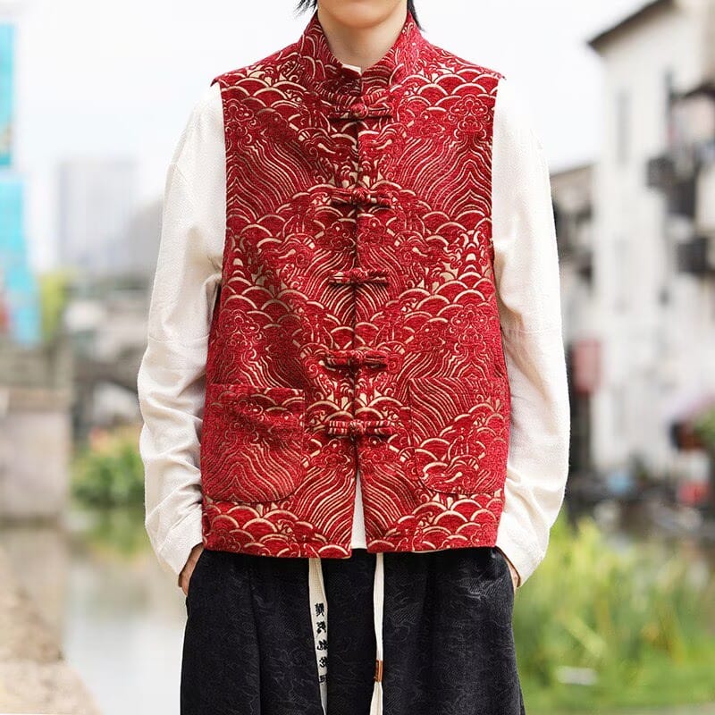 Beth and Brian Qipao-TS Auspicious Cloud Embroidery, Vintage Frog Button Tang suit Vest