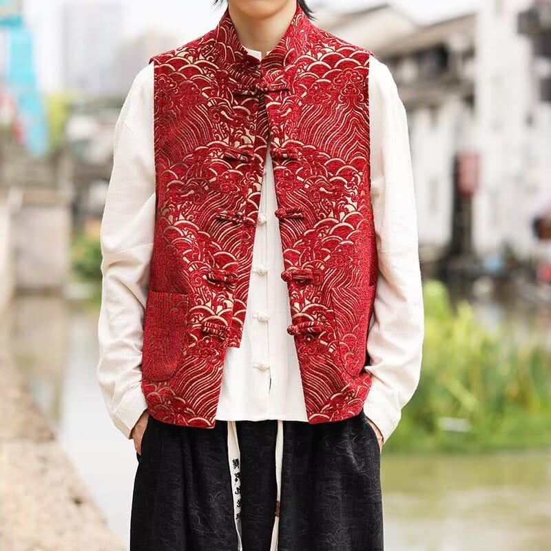 Beth and Brian Qipao-TS Auspicious Cloud Embroidery, Vintage Frog Button Tang suit Vest