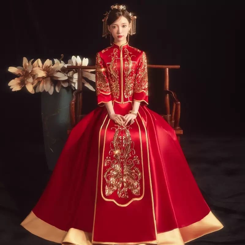Beth and Brian Qipao-BM Peacock embroidery, high-end Wedding Qun Gua