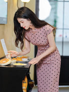 Beth and Brian Qipao-TX Polka Dot Pattern, Retro Literary Mid-length Cheongsam