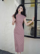 Beth and Brian Qipao-TX Polka Dot Pattern, Retro Literary Mid-length Cheongsam