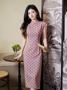 Beth and Brian Qipao-TX Polka Dot Pattern, Retro Literary Mid-length Cheongsam