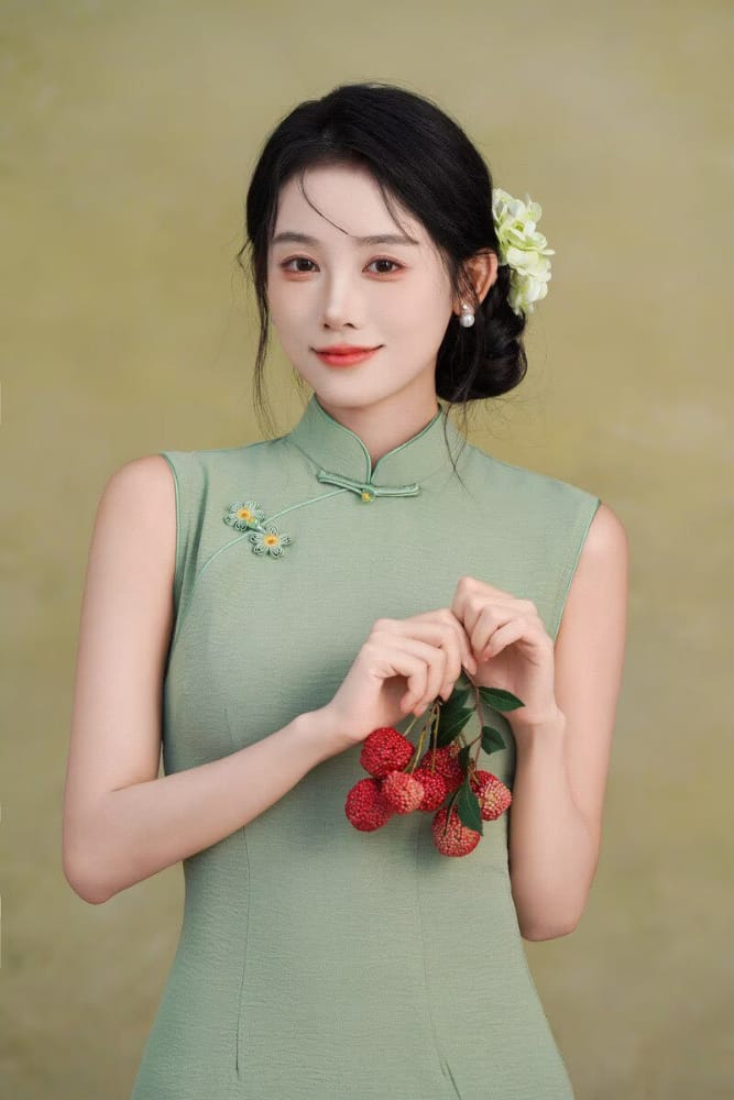 Beth and Brian Qipao-TX Sleeveless, plain pattern, silk linen midi Cheongsam