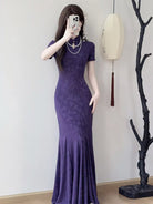 Beth and Brian Qipao-LSB Cotton fabric, butterfly mermaid long Cheongsam