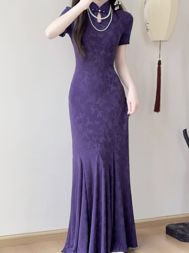 Beth and Brian Qipao-LSB Cotton fabric, butterfly mermaid long Cheongsam