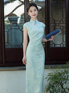 Beth and Brian Qipao-LSB Floral Pattern, Green midi Cheongsam
