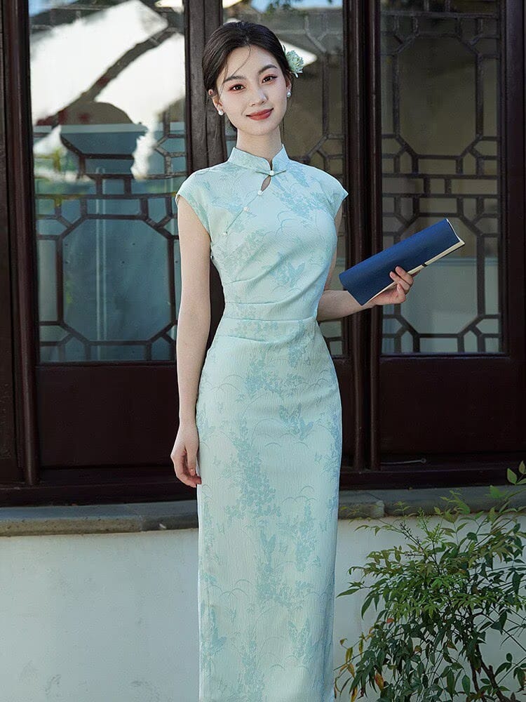 Beth and Brian Qipao-LSB Floral Pattern, Green midi Cheongsam