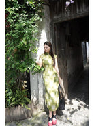 Beth and Brian Qipao-LSB Imitation Silk Crepe Fabric, Plaid Green Midi Cheongsam