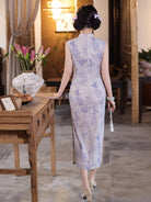 Beth and Brian Qipao-LSB Sleeveless, Cotton&linen fabric, light purple midi Cheongsam