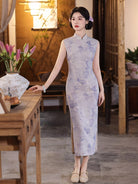 Beth and Brian Qipao-LSB Sleeveless, Cotton&linen fabric, light purple midi Cheongsam