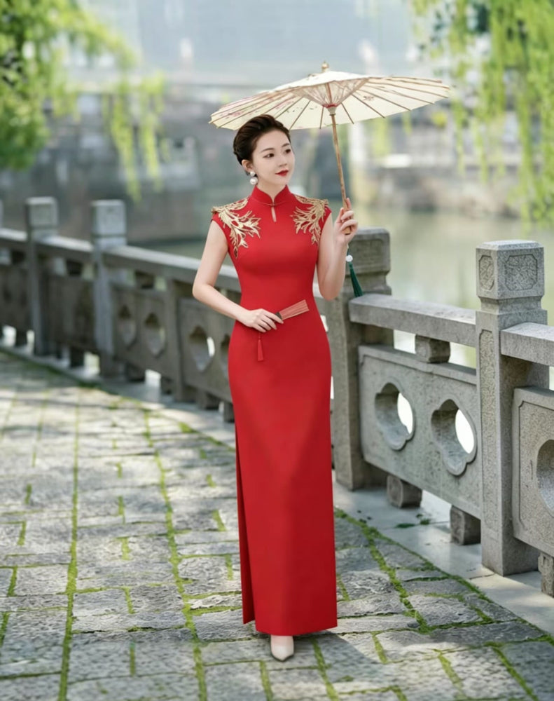 Beth and Brian Qipao-QL Plus size, Red Tea Ceremony Long Cheongsam