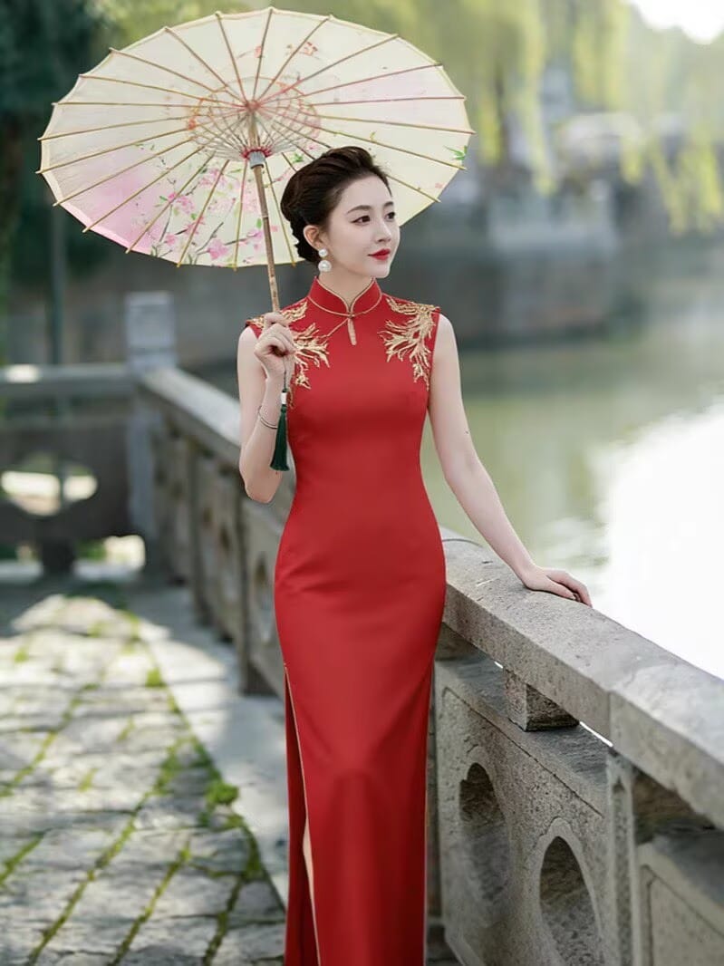 Beth and Brian Qipao-QL Plus size, Red Tea Ceremony Long Cheongsam
