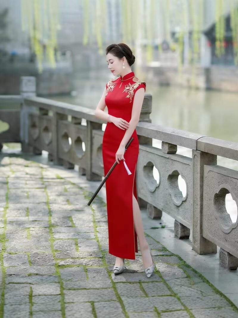Beth and Brian Qipao-QL Plus size, Red Tea Ceremony Long Cheongsam