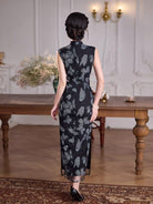 Beth and Brian Qipao-XLY Sleevless, butterfly pattern, black long Cheongsam