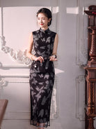 Beth and Brian Qipao-XLY Sleevless, butterfly pattern, black long Cheongsam