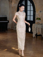 Beth and Brian Qipao-XLY Floral Pattern, Brocade Satin Jacquard, Pink Long Cheongsam