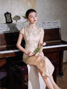 Beth and Brian Qipao-XLY Floral Pattern, Brocade Satin Jacquard, Pink Long Cheongsam