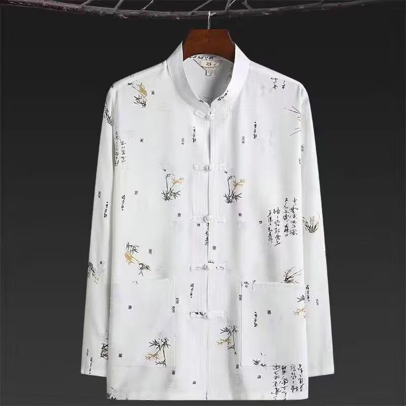 Beth and Brian Qipao-HZ Calligraphy Bamboo Print Outfit Men's Chinese Tang Suit Set