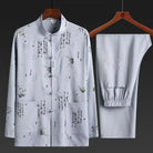 Beth and Brian Qipao-HZ Calligraphy Bamboo Print Outfit Men's Chinese Tang Suit Set