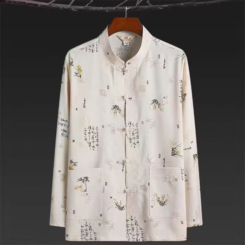 Beth and Brian Qipao-HZ Calligraphy Bamboo Print Outfit Men's Chinese Tang Suit Set