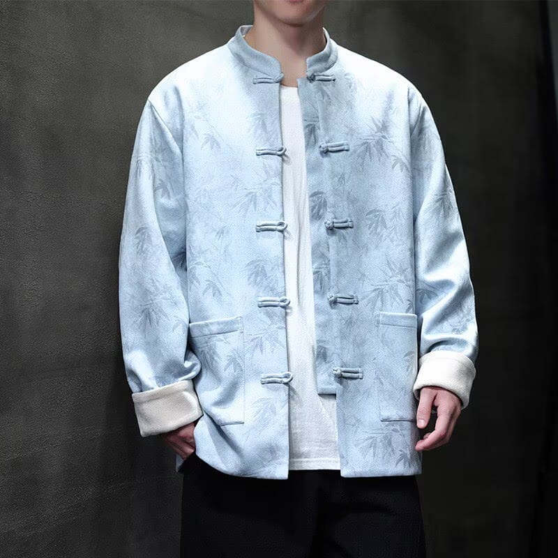 Beth and Brian Qipao-TS Bamboo Leaf Pattern, Suede Chinese Tang Suit Jacket