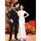 Beth and Brian Qipao-MX Butterfly embroidery, mermaid champagne long Cheongsam