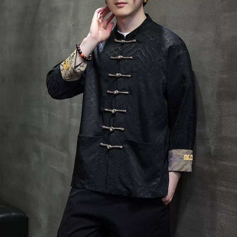 Beth and Brian Qipao-TS New Chinese Style (新中式), Mandarin Collar Frog Button Men Tang Suit Shirt