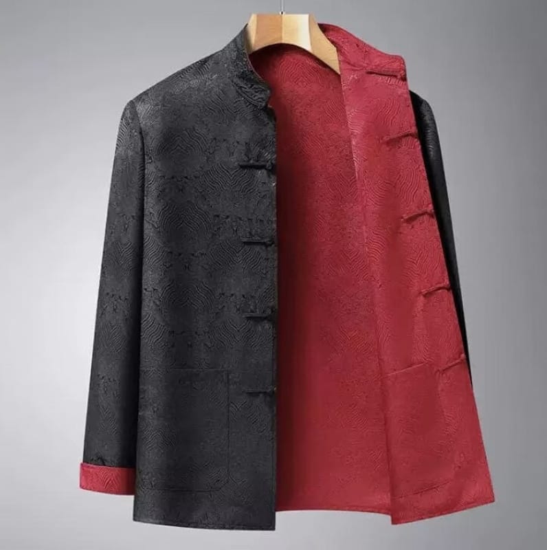 Beth and Brian Qipao-KP Reversible Chinese Tang Suit Jacket, Double-Sided Sea Wave Mandarin Collar Coat for Dad