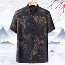 Beth and Brian Qipao-CJ Men's Mandarin Collar Tang Shirt, Vintage Chinese Landscape Crane Print Traditional Top