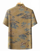Beth and Brian Qipao-CJ Men's Mandarin Collar Tang Shirt, Vintage Chinese Landscape Crane Print Tang Shirt