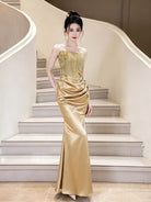 Beth and Brian Qipao-BY Victoria Gold Embroidered Mermaid Evening Cheongsam