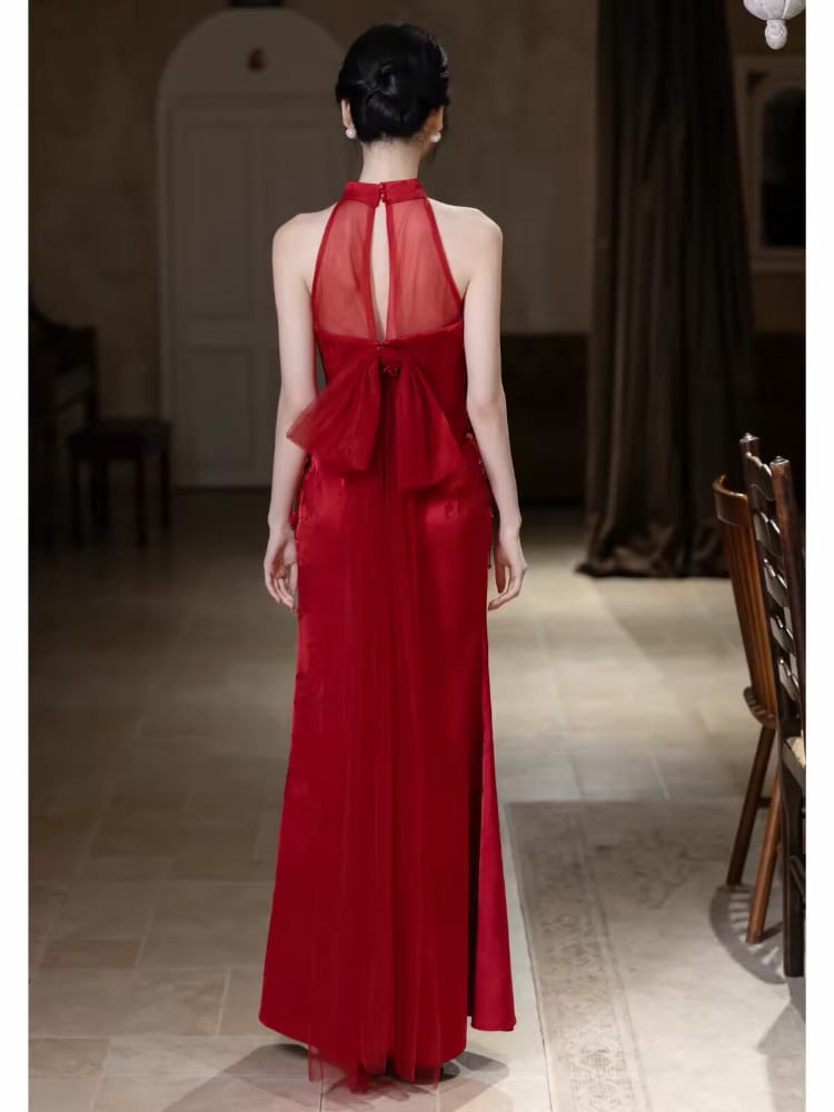 Beth and Brian Qipao-WX Chloe | Elegant Halter Red Mermaid Cheongsam