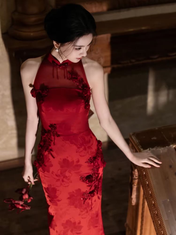 Beth and Brian Qipao-WX Chloe | Elegant Halter Red Mermaid Cheongsam