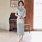 Beth and Brian Qipao-JM Hazel’s Sage Butterfly Jacquard Satin Cheongsam