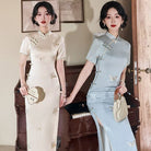 Beth and Brian Qipao-JM Hazel’s Sage Butterfly Jacquard Satin Cheongsam