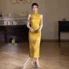 Beth and Brian Qipao-XLY Elena’s Gold Jacquard Satin Midi Cheongsam