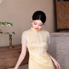 Beth and Brian Qipao-MX Yellow Tassel Shawl Jacquard Satin Midi Qipao Set